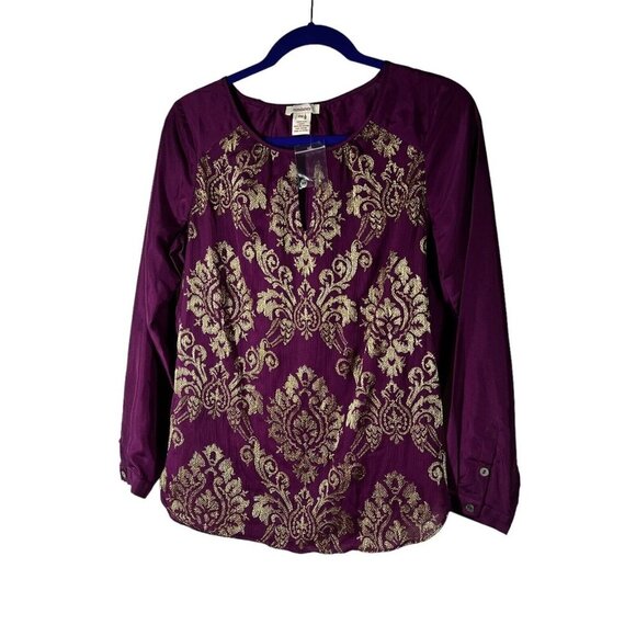 Sundance PS Purple Silk Peasant Blouse Tunic gold Floral Embroidered - Picture 1 of 6